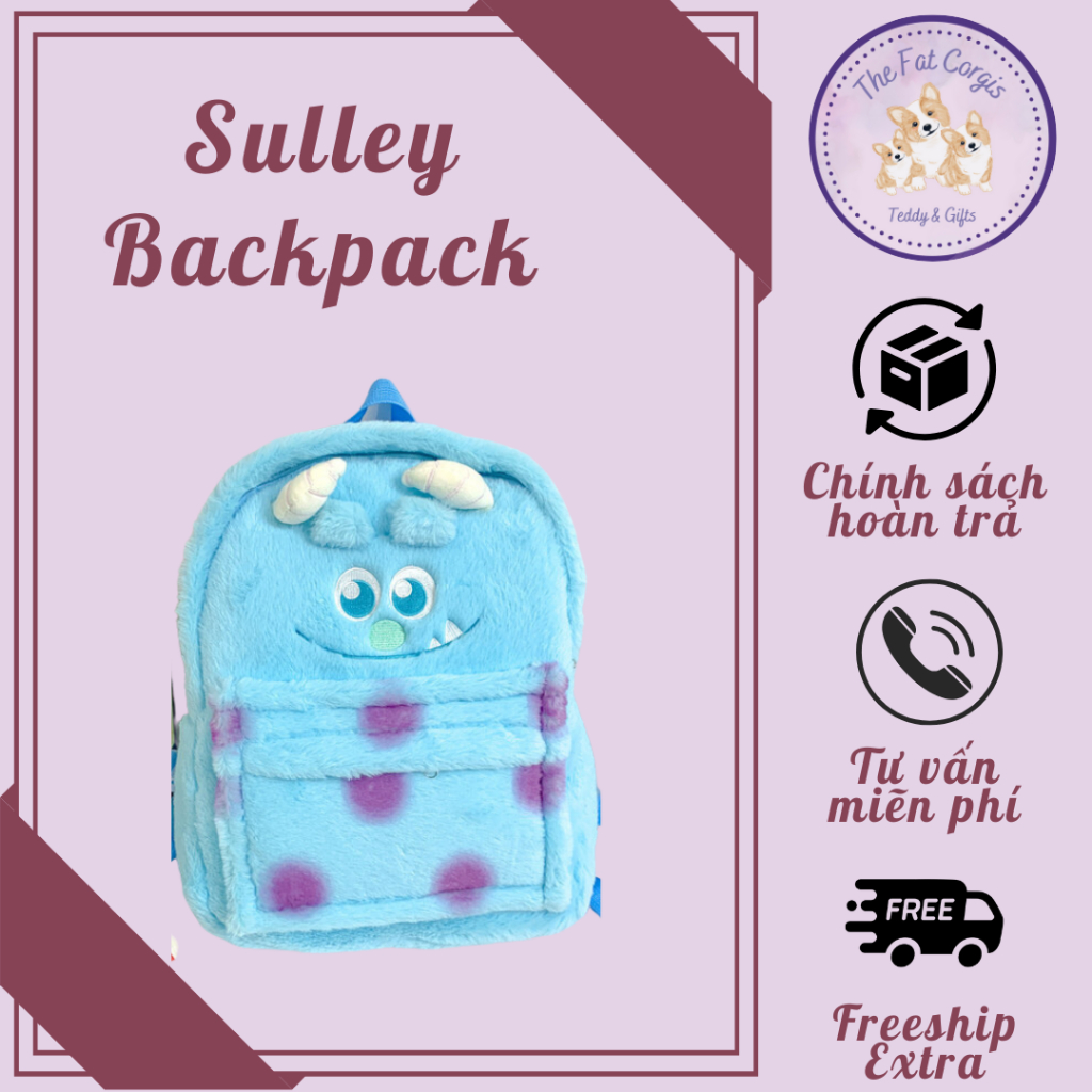 Balo gấu bông nhân vật Disney Sulley Monsters Inc lông xù mềm mịn