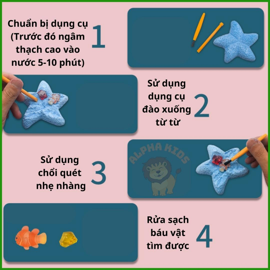 Đồ chơi khảo cổ tìm kho báu với các viên đá hóa thạch  - Đồ chơi phát triển trí tuệ Alpha Kids