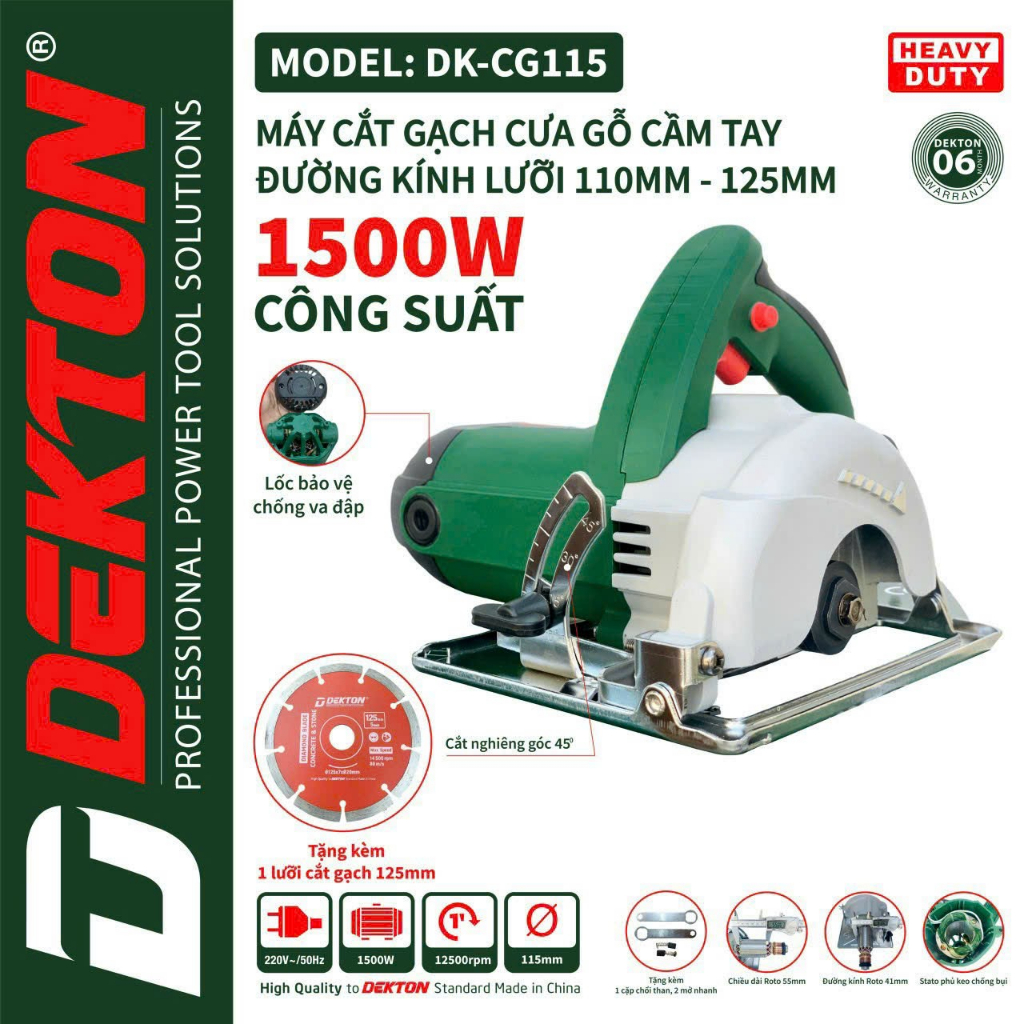 Máy Cắt Gạch 110mm Dekton DK-CG115 1500w-Kèm 1 lưỡi cắt gạch 125mm