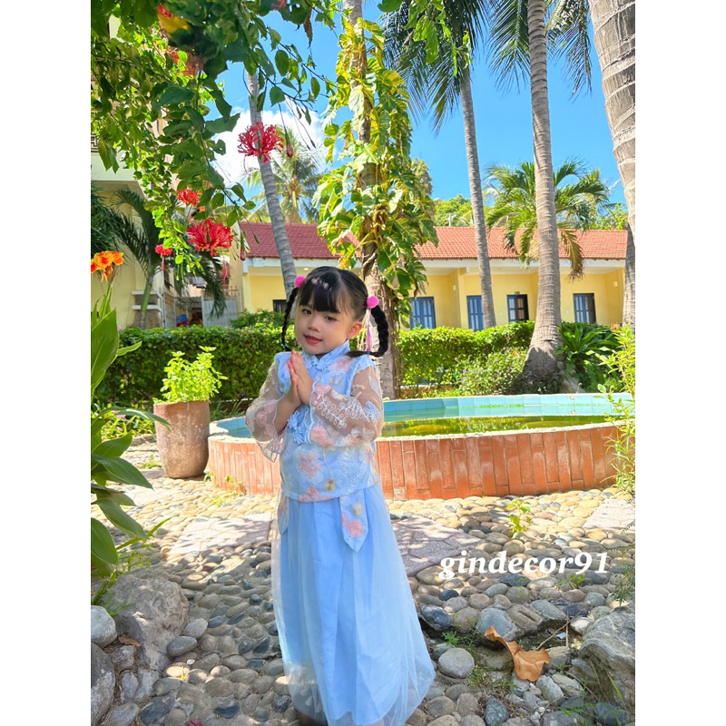 Hanfu cổ trang siêu xinh tặng kèm kẹp tóc cho bé gái