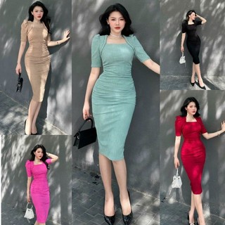 Đầm body tay ngắn vai cách điệu cao cấp-TKO TẶNG KÈM HOA TAI THỜI TRANG