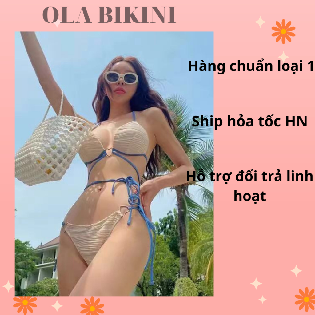 Bikini dây chéo khóa cài TRÁI TIM có mút đệm ngực BH36