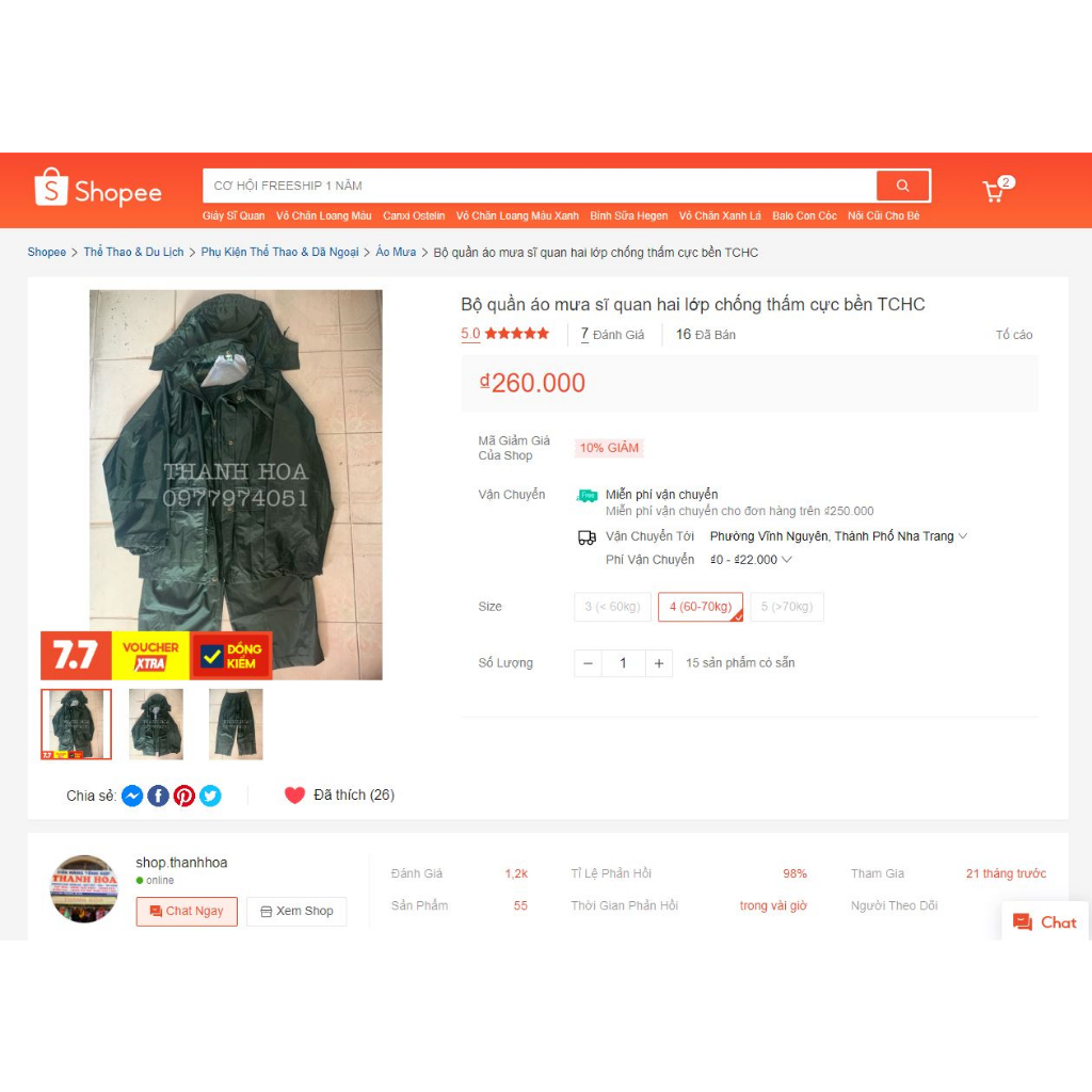 Bộ quần áo mưa màu xanh hàng chuẩn cấp phát TCHC