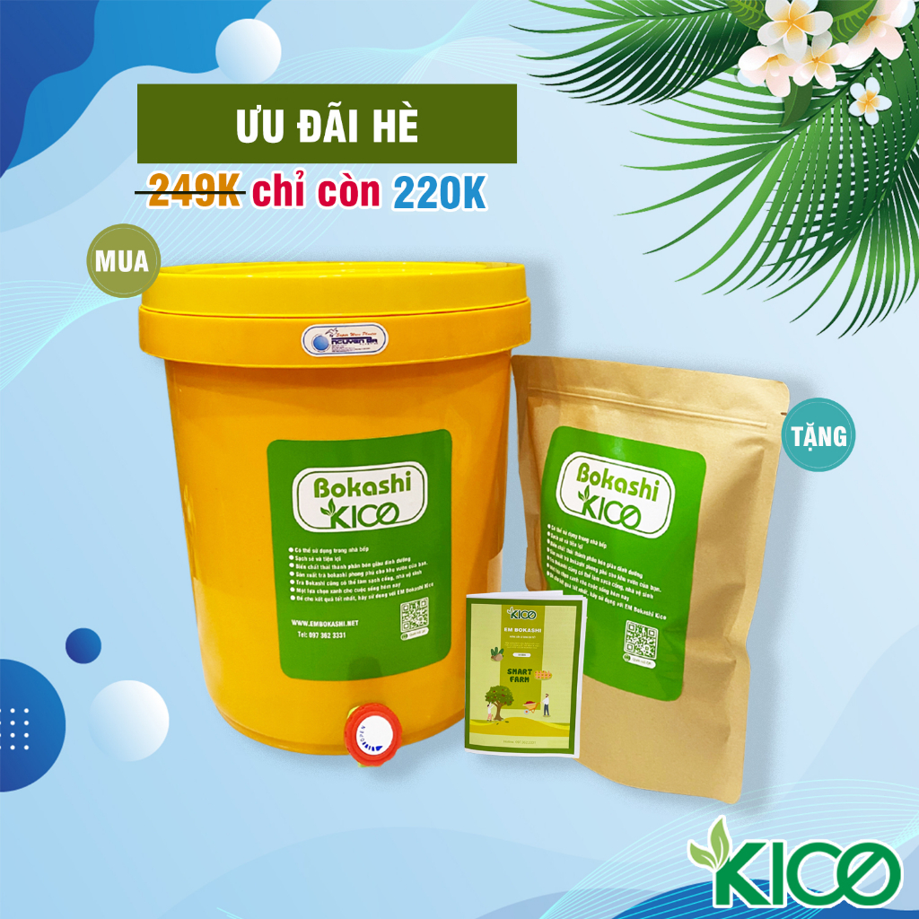 Thùng Ủ Rác Bokashi 20L Kico (Vàng) - Thùng kín khí, chuyên dụng tặng 0,5kg Bokashi