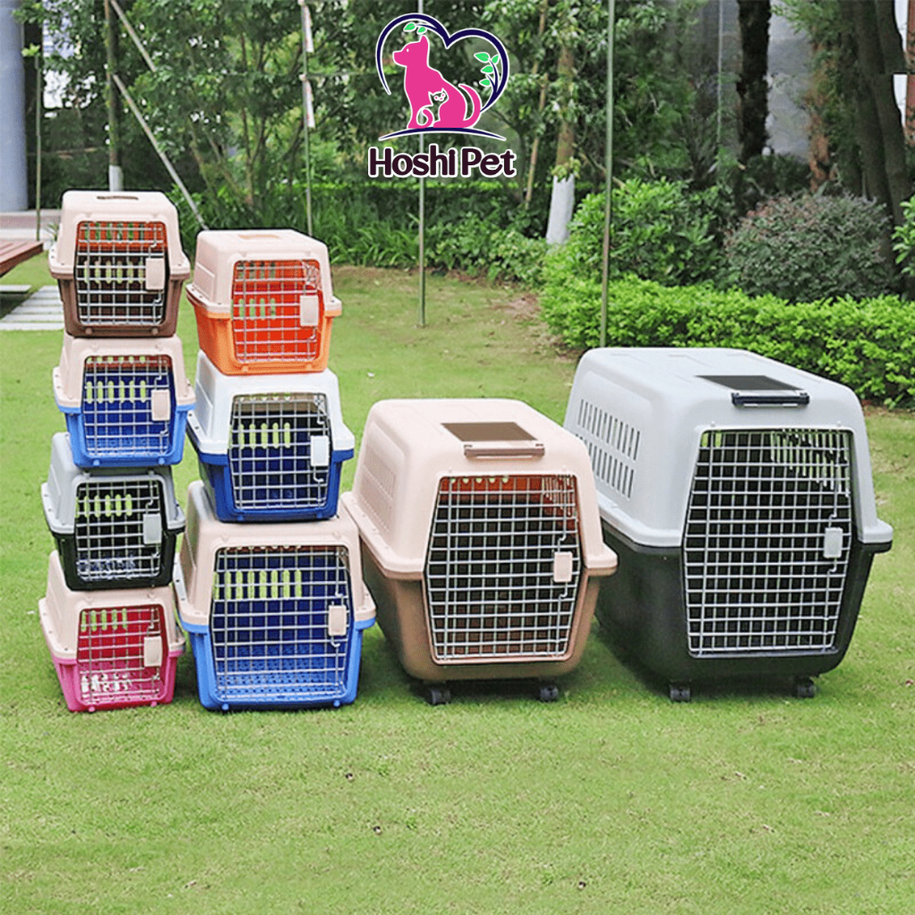 Lồng vận chuyển thú cưng đi xa, lồng hàng không vận chuyển chó mèo đi xa tiện lợi mẫu cửa sắt - Hoshi Pet