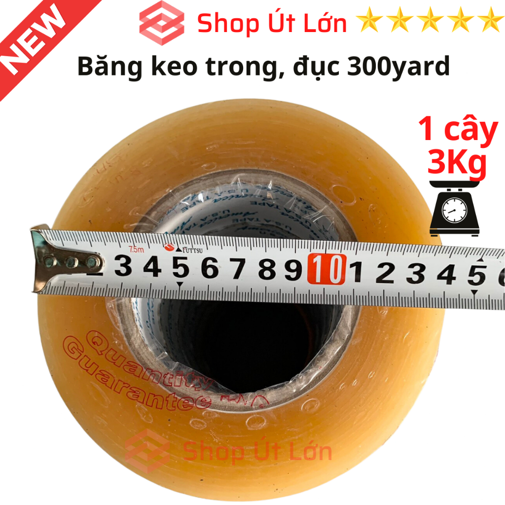 Băng keo trong 300yard, băng keo đục 300yard nặng 3kg, lõi giấy 5mm, rộng 4,7cm, 1 cây có 6 cuộn