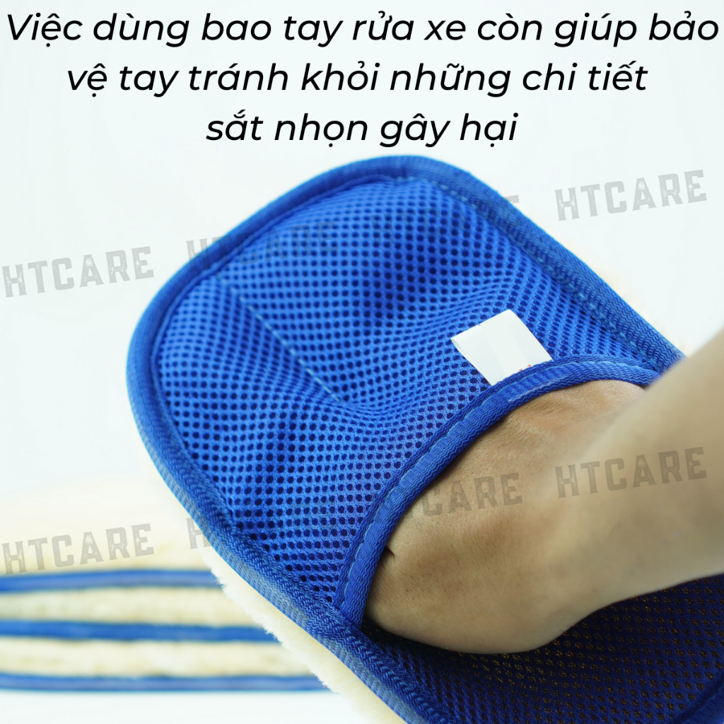 COMBO Phụ Kiện Chăm Sóc Xe Cọ Lông Heo, Lông Nhựa, Bao Tay & Khăn Superfine Fiber 650gsm HTCARE