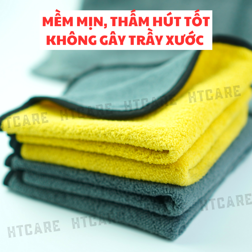 COMBO Phụ Kiện Chăm Sóc Xe Cọ Lông Heo, Lông Nhựa, Bao Tay & Khăn Superfine Fiber 650gsm HTCARE