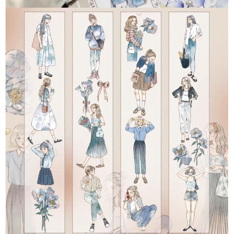 Krisna.room ♡ Yier Wenchuang studio- Chu kì 100cm cuộn băng dán PET tape cô gái hiện đại