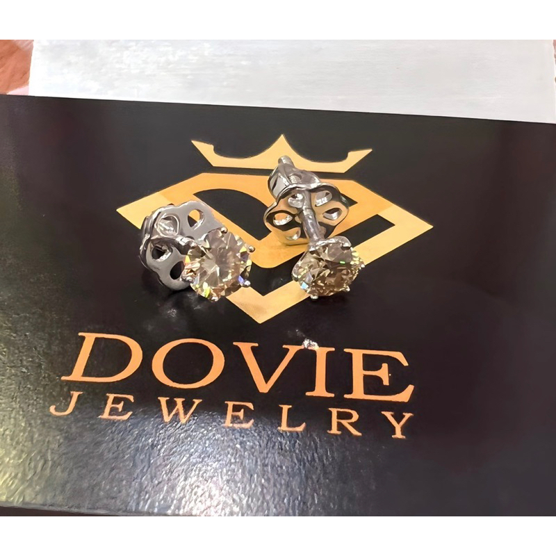 Bông Tai Kim cương Moissanite vàng CHAMPAGNE ý  Mạ Bạch Kim Chuẩn 6 Chấu  Lát Cắt Siêu Lấp Lánh .