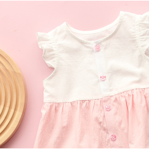 Đầm bé gái, váy cho bé chất liệu thô cotton hàn quốc, kiểu váy 3 lỗ tay cánh tiên thoáng mát mềm cho bé ngày hè