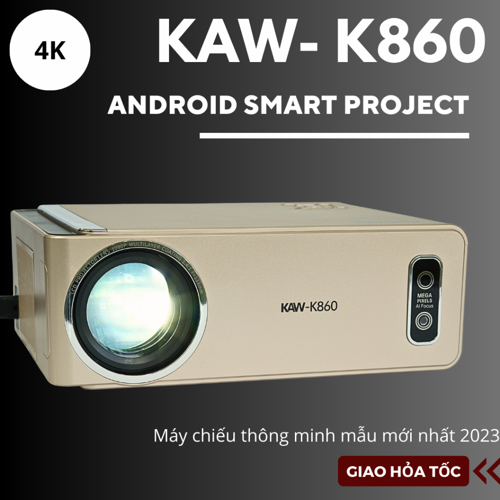 Máy chiếu mini KAW - K860 hình ảnh sắc nét, Kết nối điện thoại máy tính, wifi - Hàng chính hãng, bảo hành 12 tháng