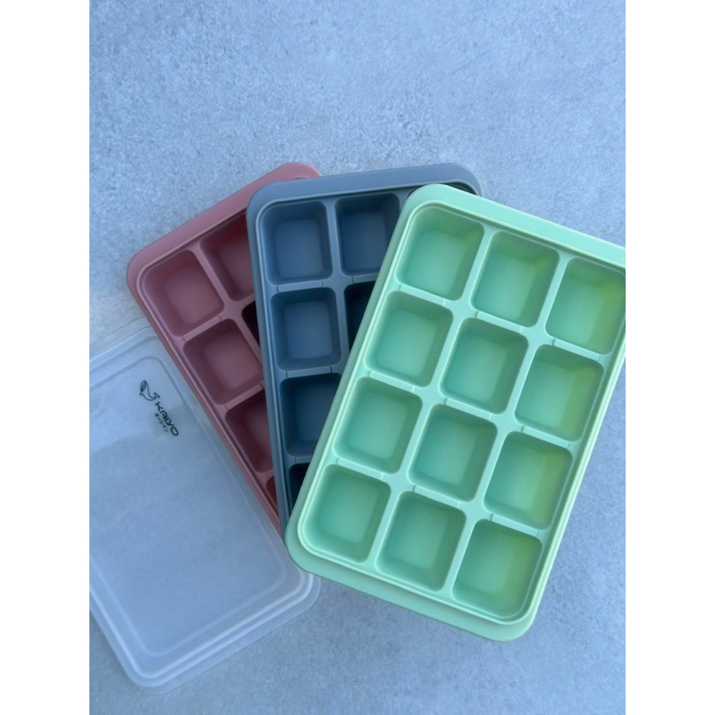 Khay đá Silicone Kaiyo, combo 3 khay làm đá 12 viên kèm nắp đậy, Hàng chính hãng