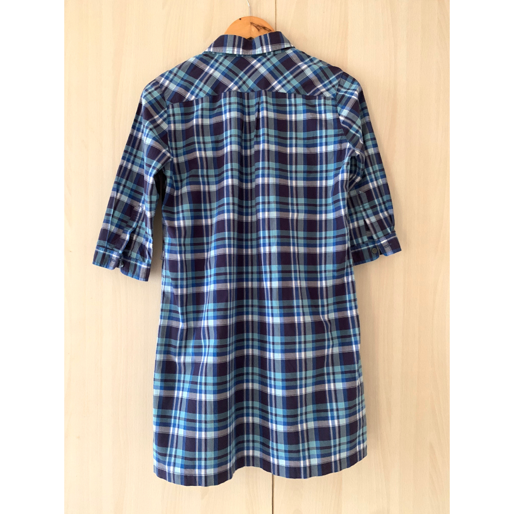 Đầm sơ mi caro xanh UNI.QLO