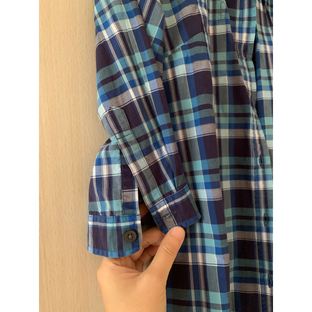 Đầm sơ mi caro xanh UNI.QLO