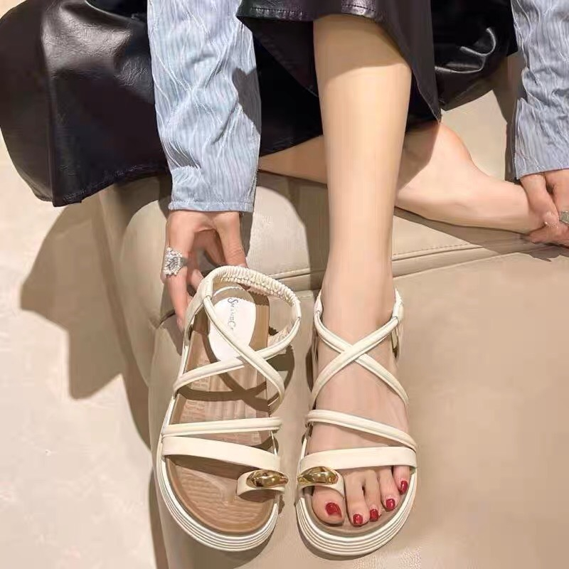 Dép sandal dây mảnh mắt ngọc 5cm xinh xắn,Xăng đan nữ Aichiro quai chun siêu hot