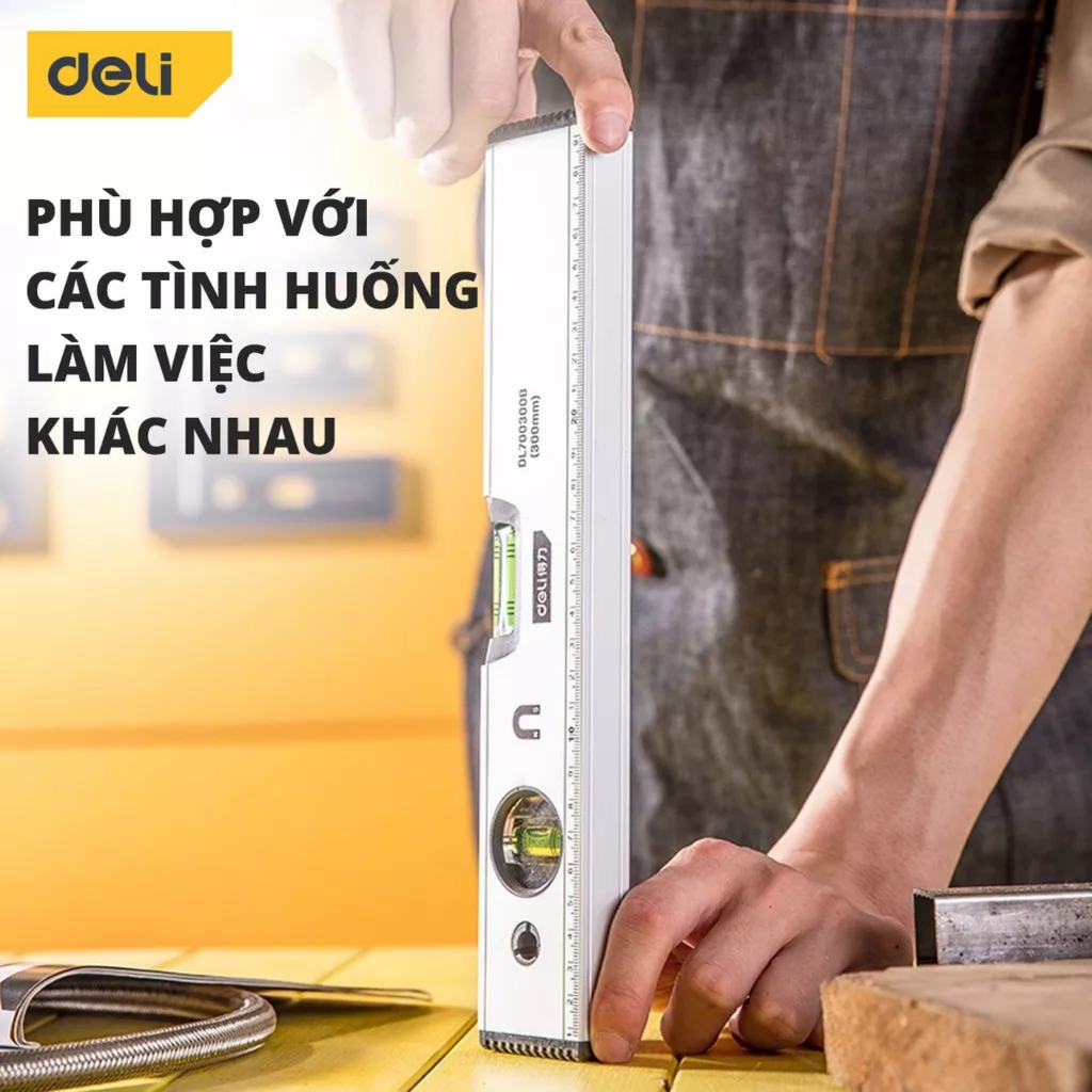 Thước Thủy Cao Cấp 300mm/400mm/600mm/800mm DELI DL700300B/ DL700400B/ DL700600B/ DL700800B - HÀNG CHÍNH HÃNG