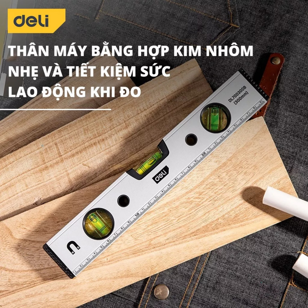 Thước Thủy Cao Cấp 300mm/400mm/600mm/800mm DELI DL700300B/ DL700400B/ DL700600B/ DL700800B - HÀNG CHÍNH HÃNG