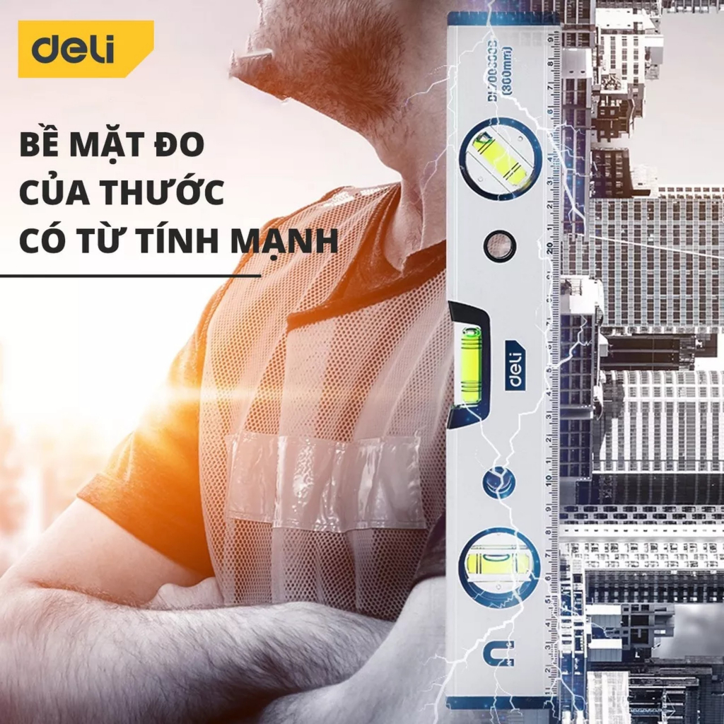 Thước Thủy Cao Cấp 300mm/400mm/600mm/800mm DELI DL700300B/ DL700400B/ DL700600B/ DL700800B - HÀNG CHÍNH HÃNG
