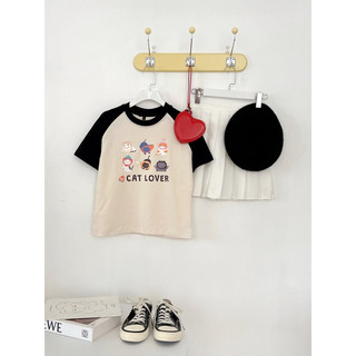 Babytee raglan tay đen Cat lover