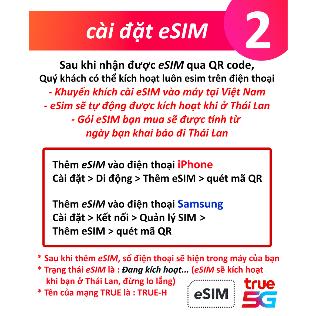 TRUE 5G : eSIM Thái Lan 🇹🇭 30GB 4G/5G, FREE Gọi 1.000 phút, TRUE-WIFI