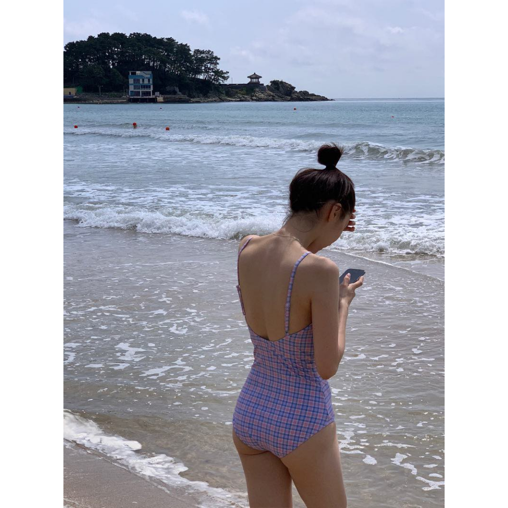 Bikini đồ bơi nữ 1 mảnh liền thân kẻ caro