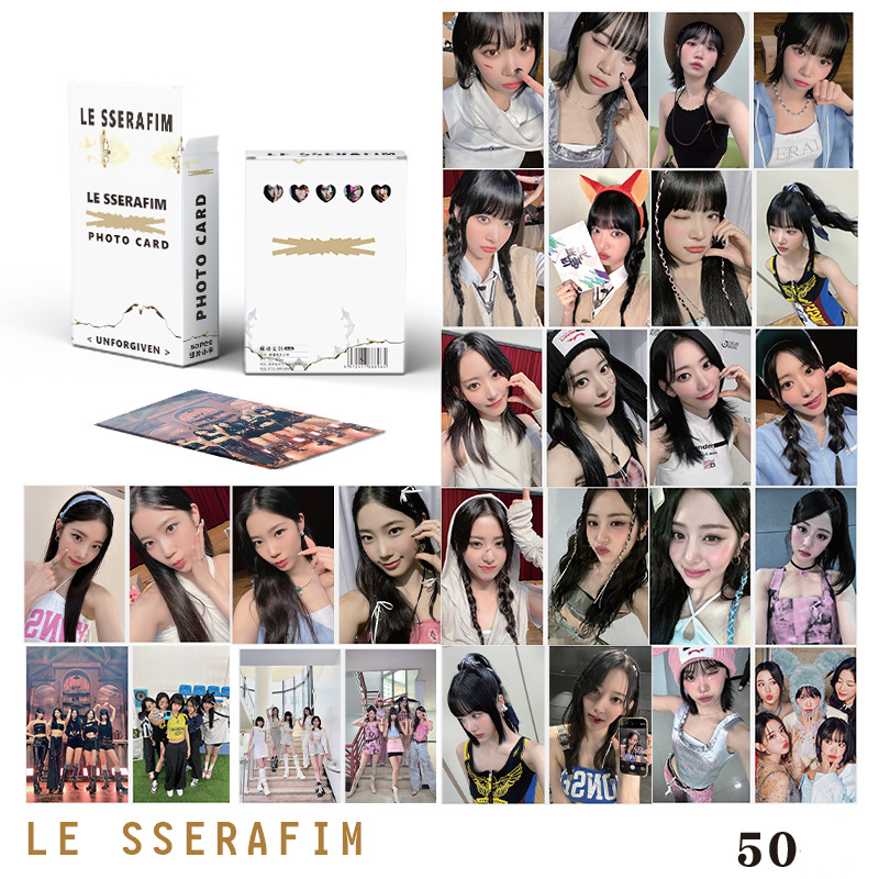 Lomo card LE SSERAFIM Hologram Thẻ bo góc Album Thần Tượng Kpop PHOTO CARD UNFORGIVEN Trắng