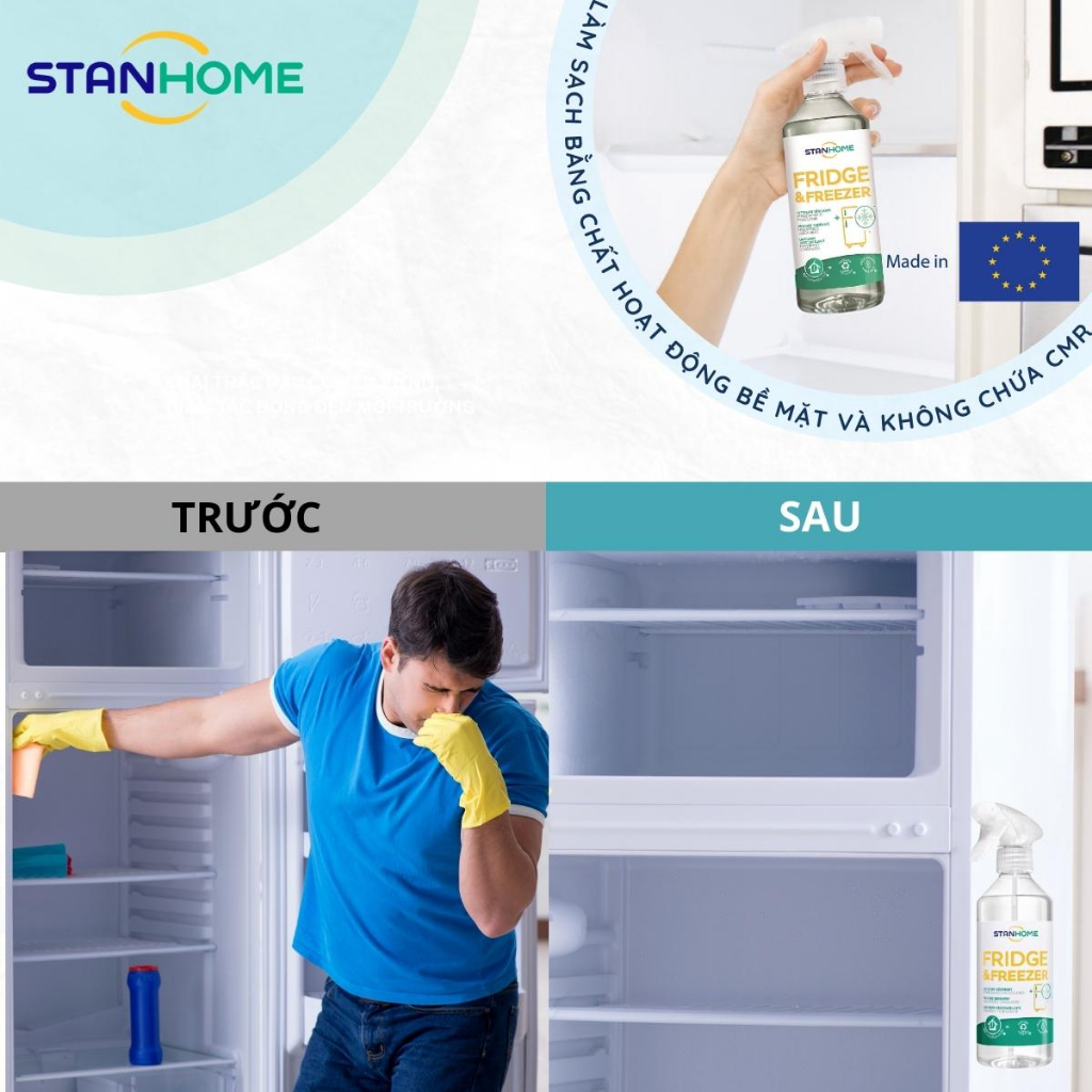 Bình Xịt Khử Mùi Tủ Lạnh STANHOME Fridge&Freezer Làm Sạch Dầu Mỡ Và Rã Đông An Toàn Với Thực Phẩm 500ML