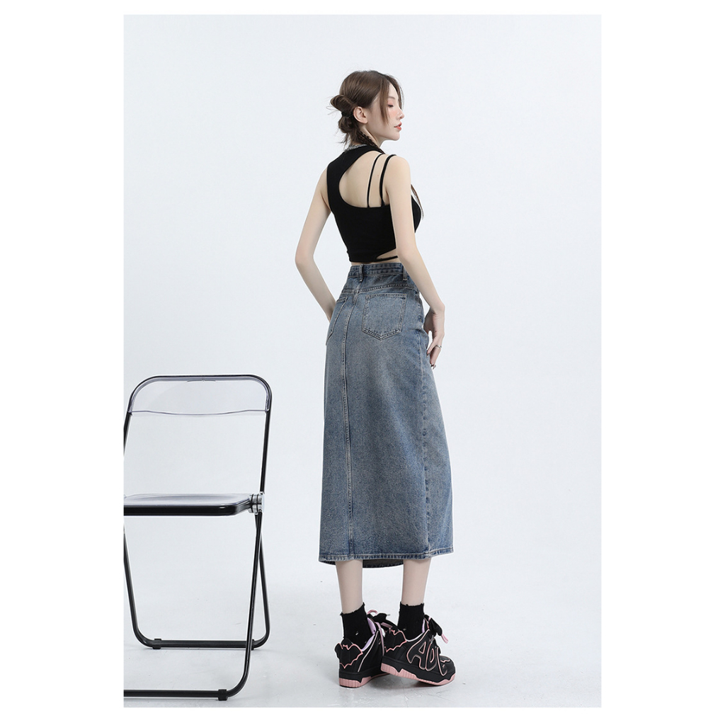 Chân Váy Denim Dài Xẻ Trước