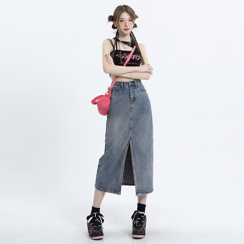 Chân Váy Denim Dài Xẻ Trước