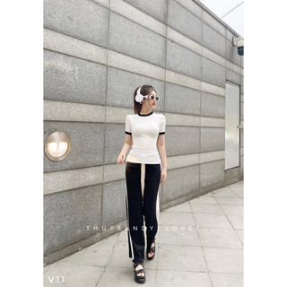 Quần xuông ống rộng FREE SIZE, sọc trắng hai bên hack dáng, chất vải tăm cotton co giãn 4 chiều, thoáng mát không bai xù