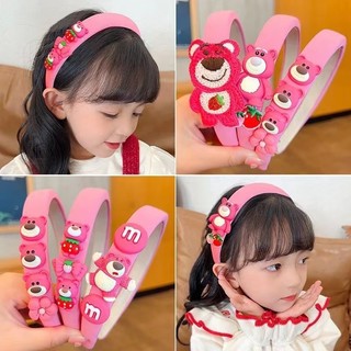 Bờm gấu dâu losto hồng , xược cài tóc , băng đô cài tóc cho bé gấu hồng