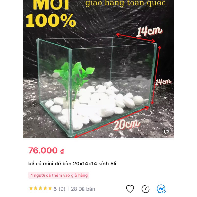 Bể cá mini 20x14x14