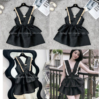 Đầm dáng xoè tầng cổ V đính tag nơ Datasco
