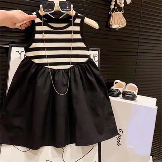 Váy kẻ phối xe dáng xoè cho bé gái