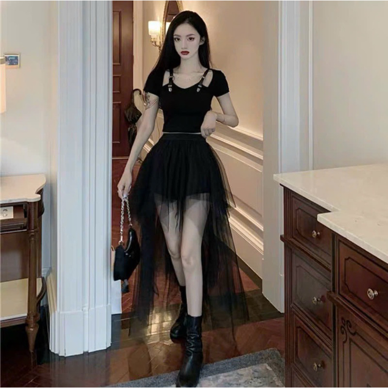 Chân váy lưới xoè trước ngắn sau dài - A5U