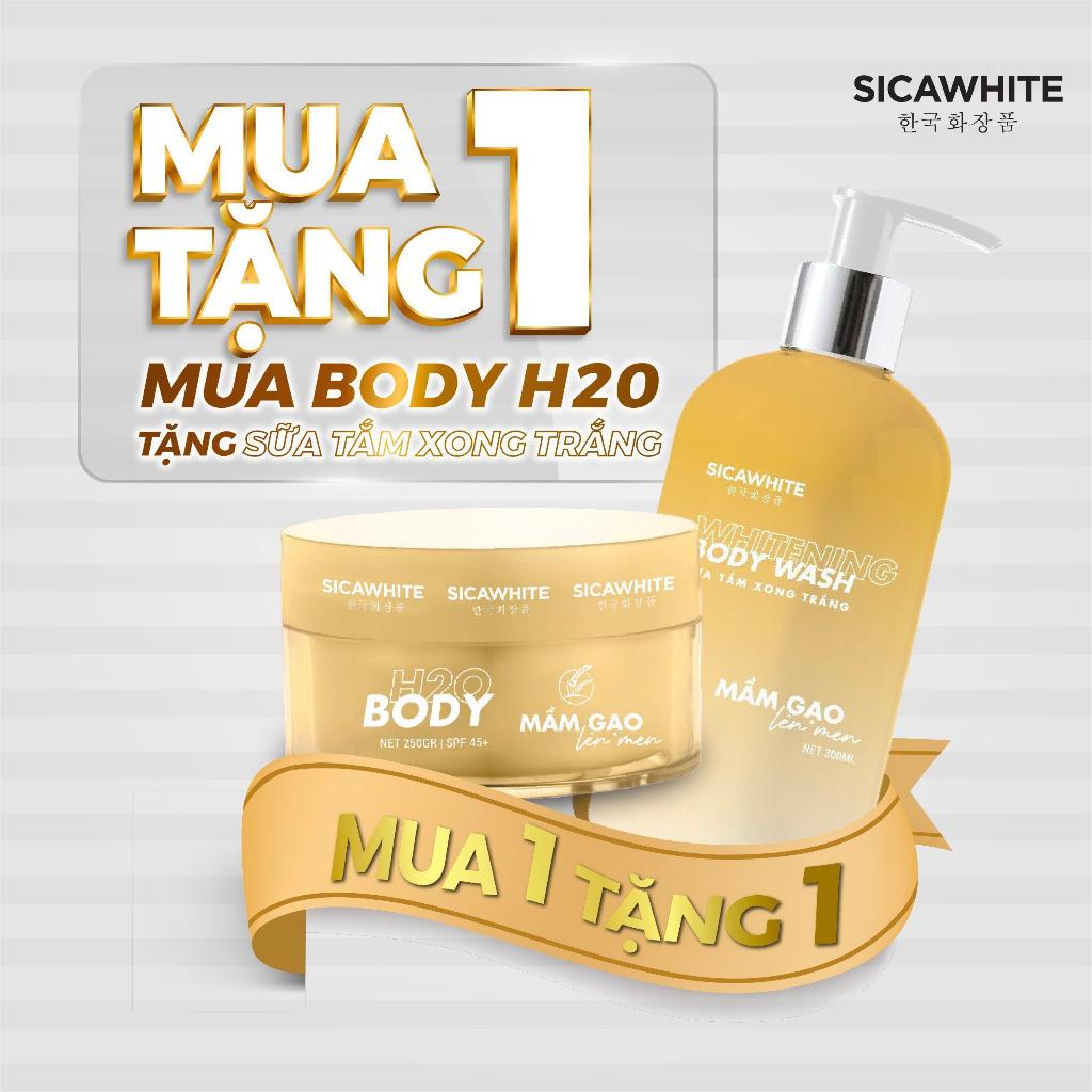 SỮA XÔNG TRẮNG MẦM GẠO SICA WHITE - COMBO SỮA TẮM MẦM GẠO + BODY MẦM GẠO LÊN MEN H2O