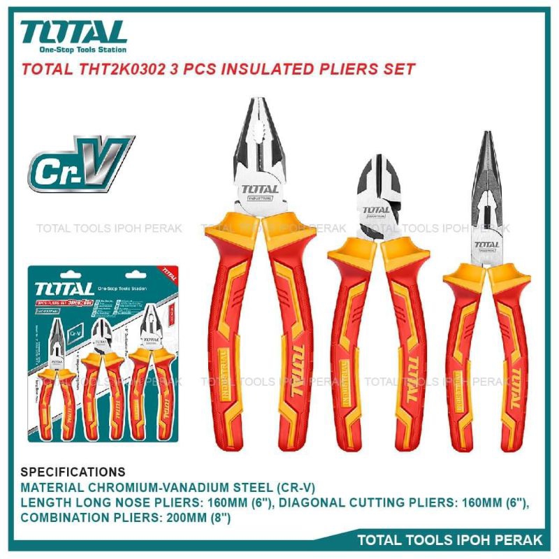 Bộ 3 kìm răng cắt mũi nhọn cách điện 1000V TOTAL THT2K0302