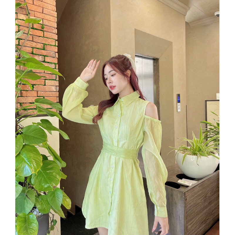 ĐẦM CỔ SƠ MI KHOÉT VAI TAY DÀI
