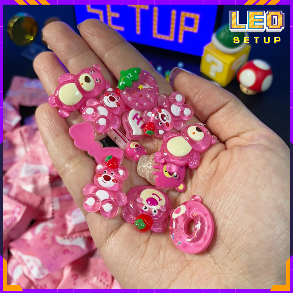 Mô Hình Trái câyCOMBO 10 Charm Gấu dâu Lotso - One Piece dùng để làm đồ trang trí góc làm việc, học 