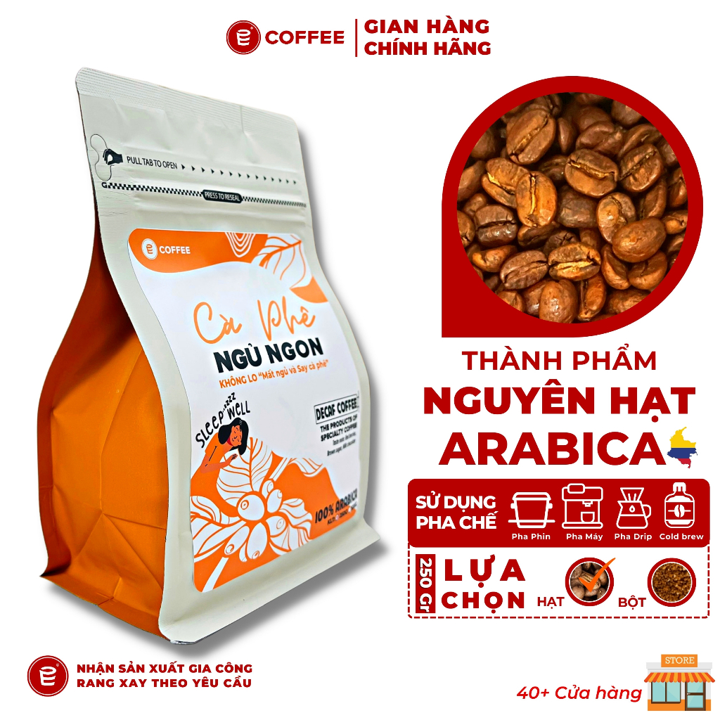 Cafe decaf cà phê ngủ ngon sử dụng hạt Arabica Đặc Sản đã tách caffein dành cho người nhạy cảm với cafeine không mất ngủ