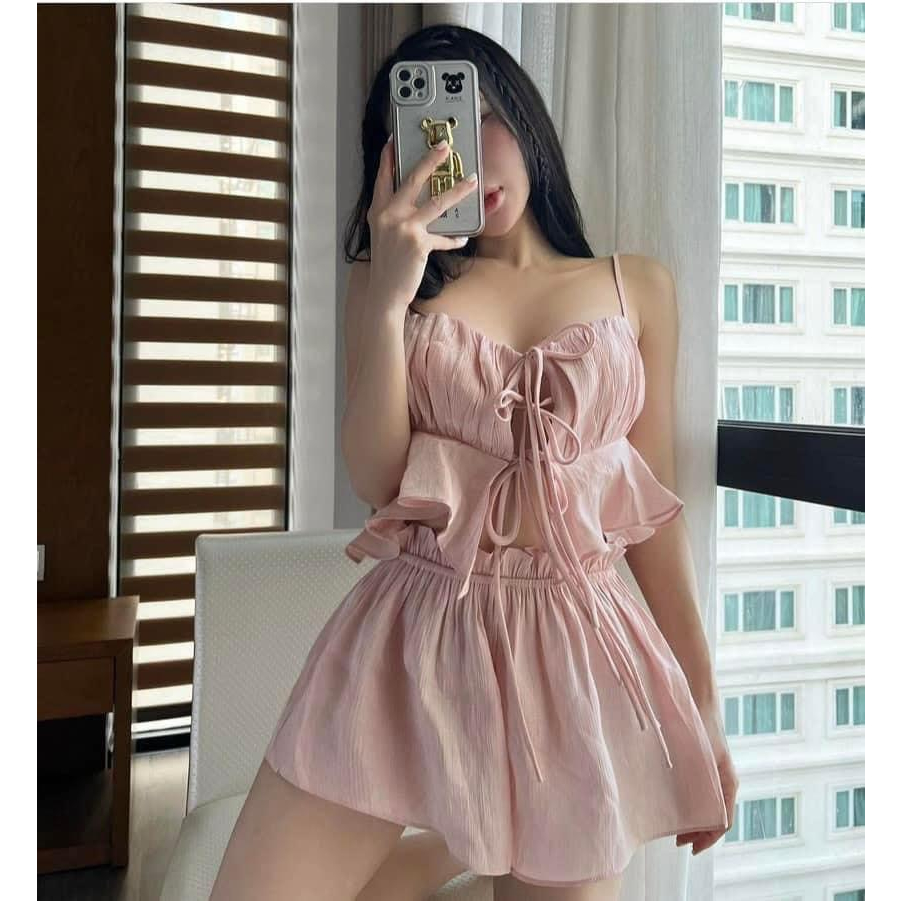 Set đồ ngủ nữ chất phi lụa cột 2 cột trước