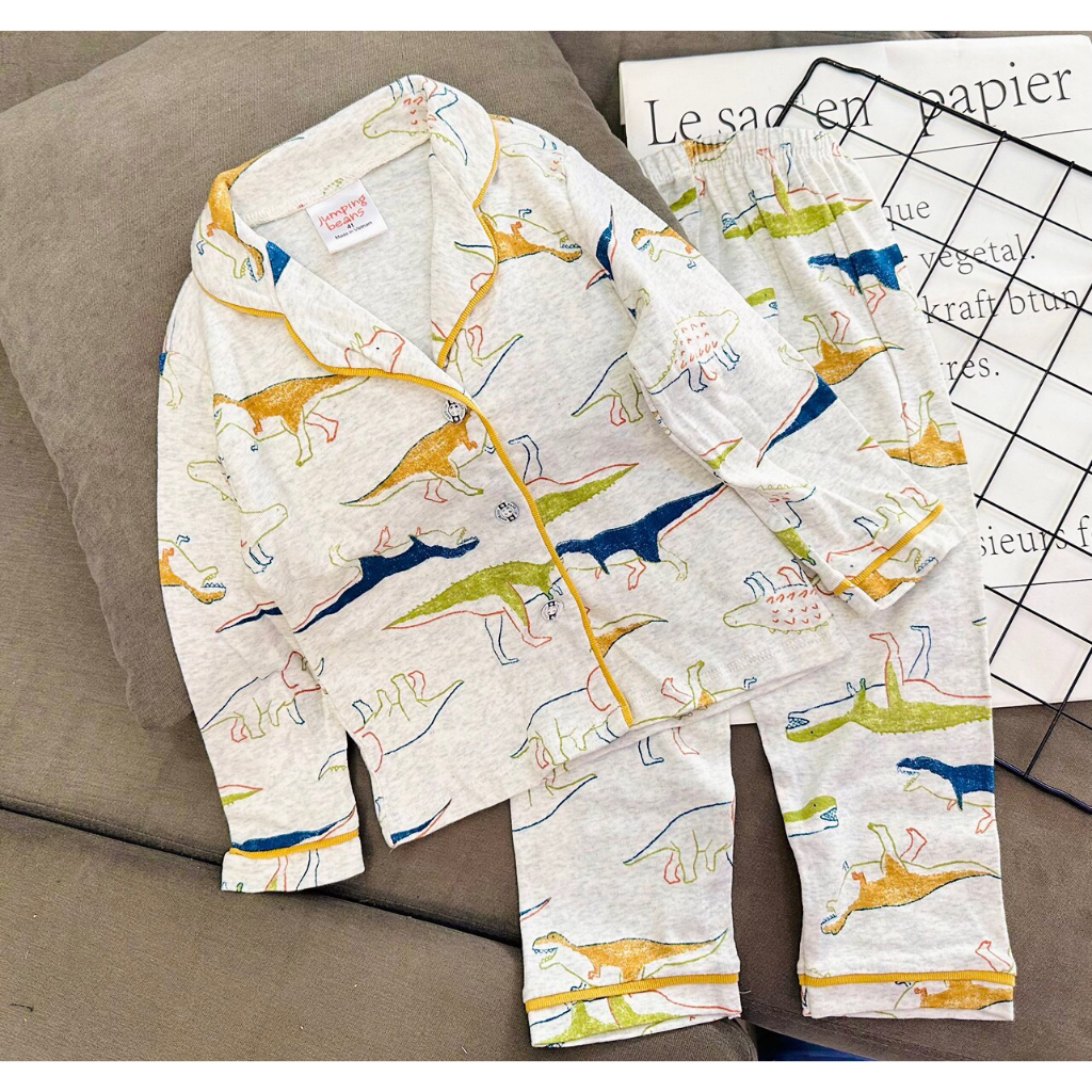 Bộ Đồ Ngủ Pijama Cho Bé Trai 9-21 Kg Set Quần Áo Dài Pizama Trẻ Em Cotton Dày Dặn In Hình Ô Tô Khủng Long Homie Kids