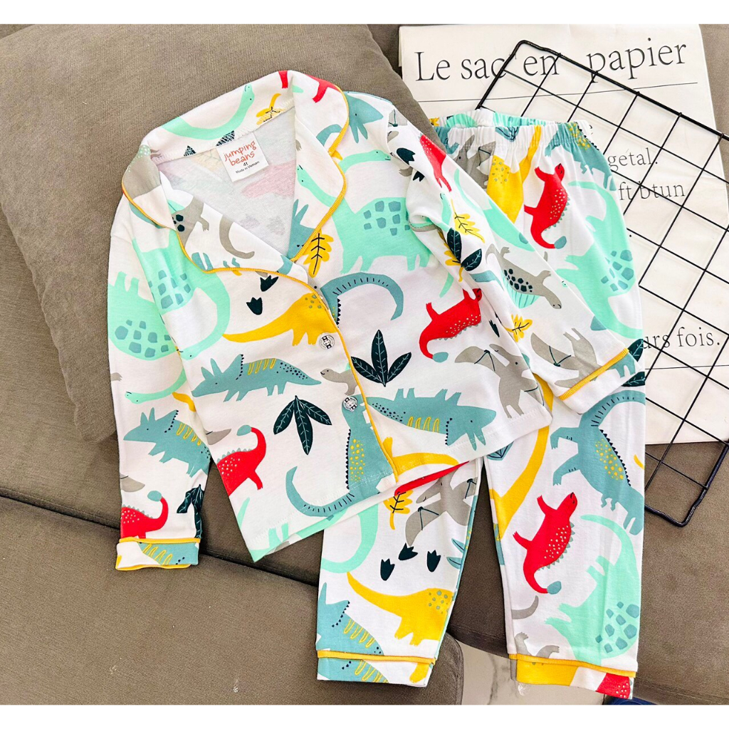 Bộ Đồ Ngủ Pijama Cho Bé Trai 9-21 Kg Set Quần Áo Dài Pizama Trẻ Em Cotton Dày Dặn In Hình Ô Tô Khủng Long Homie Kids