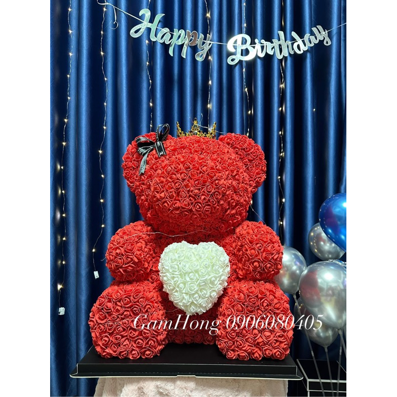 Gấu hoa  70cm fullbox - Tặng kèm Thiệp + Topper chữ Love You, Happy birthday, Wedding