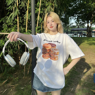Áo thun nữ tay lỡ form rộng deuncool ver 2.0 donut - màu trắng - chất liệu cotton thoáng mát