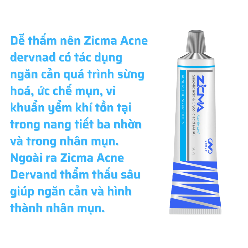 Kem Giảm Mụn Ẩn Acne Dervand Zicma Giảm Mụn Đầu Đen, Trứng Cá, Giảm Nhân Mụn Hiệu Quả, Âcnederm Megaduo