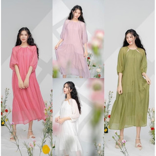 Rập giấy thiết kế, không phải quần áo. Rập đầm váy nữ midi dáng dài, tay raglan lỡ, damgs rộng nhún bèo chân váy