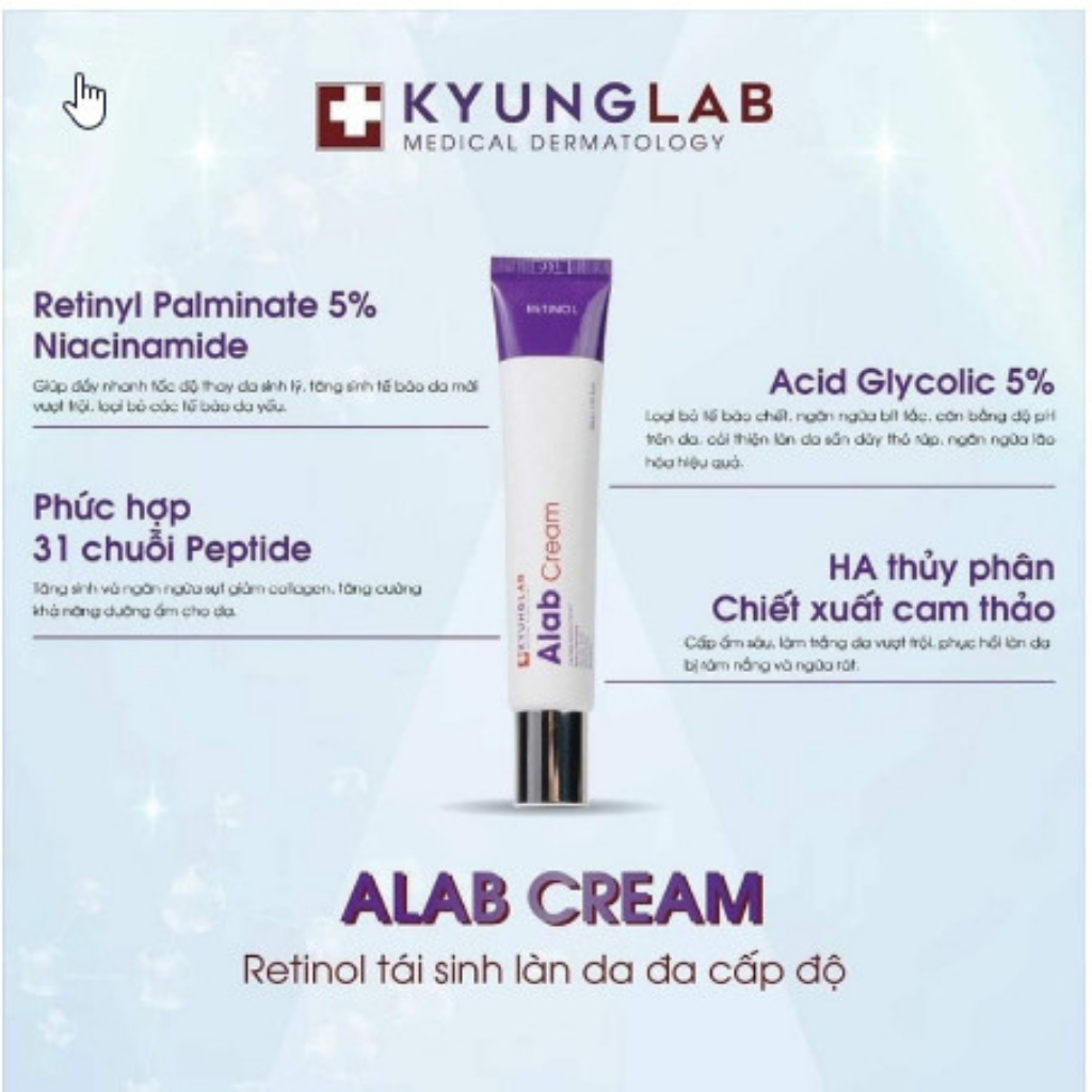 Retinol, Retinol 2.0 Alab Cream Kyung Lab tái sinh làn da giảm dầu nhờn và ngăn ngừa mụn, se khít lỗ chân lông căng bóng