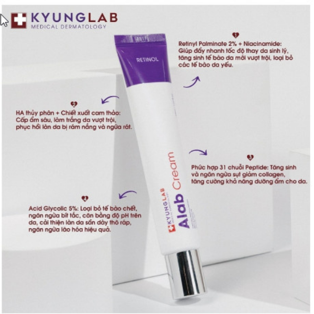 Retinol, Retinol 2.0 Alab Cream Kyung Lab tái sinh làn da giảm dầu nhờn và ngăn ngừa mụn, se khít lỗ chân lông căng bóng